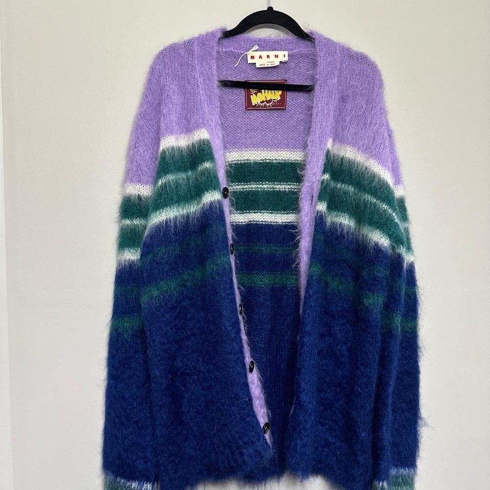 MARNI STRIPED MOHAIR BLEND CARDIGAN